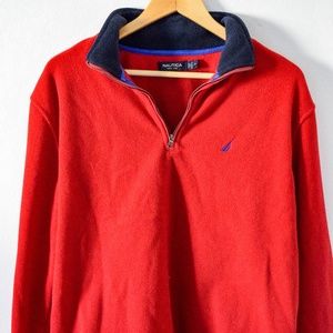 NAUTICA (M) RED QUARTER ZIP FLEECE PULLOVER